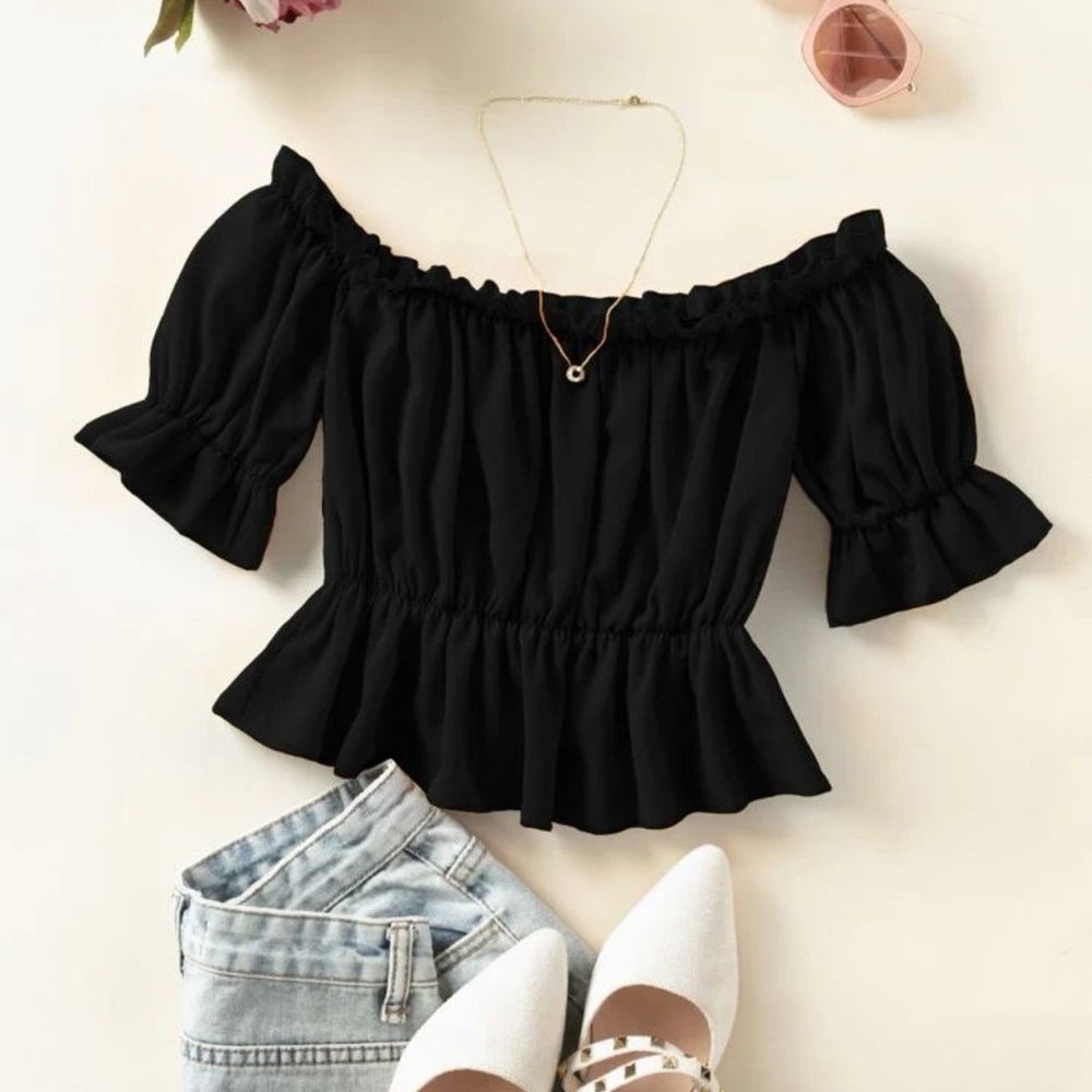 Shein Flounce Sleeve Frill Trim Blouse
